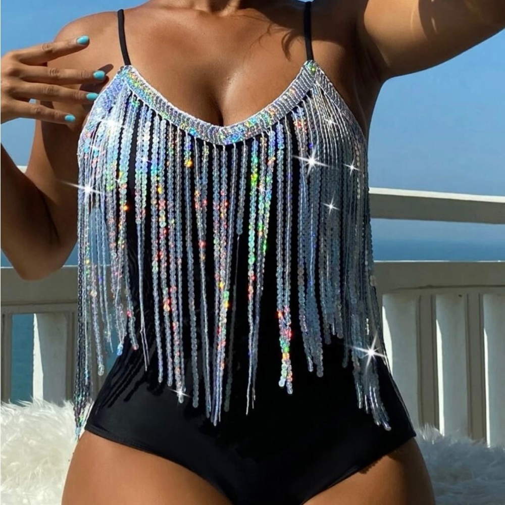Fringe Trim One Piece Swimsuit